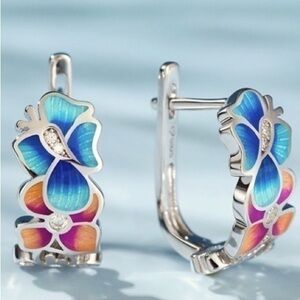 Floral Enamel Sterling Silver 925 European exclusive designer earrings flowers